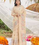 Sangam Prints Cream Cotton Digital Print Traditional Tassels Saree