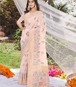 Sangam Prints Light Pink Cotton Digital Print Traditional Tassels Saree