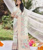 Sangam Prints White Cotton Digital Print Traditional Tassels Saree
