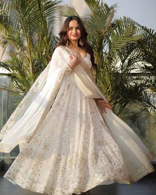 white Sequence work  party wear suit set 3
