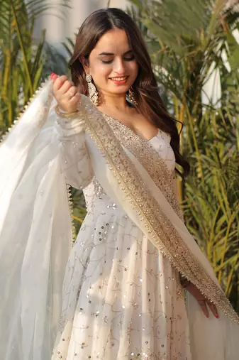 white Sequence work  party wear suit set