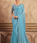 Sky blue color soft chiffon silk party wear saree