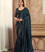 Dark Grey color soft silk party wear saree