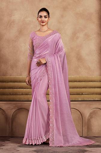 Pink color soft silk party wear saree