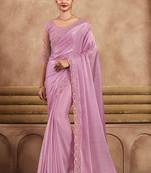 Pink color soft silk party wear saree