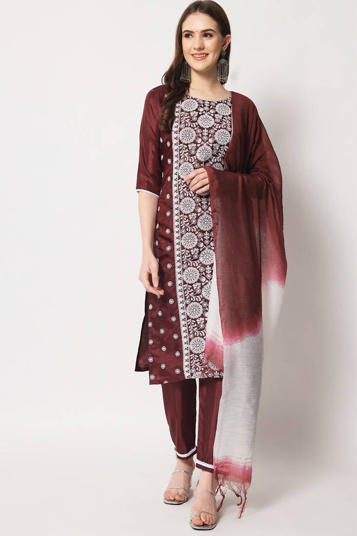 Functional traditional maroon south silk suit