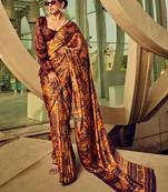 Multicolour digital print satin saree