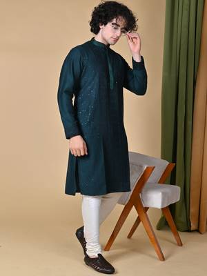 Maahi fabs ethnic motifs embroidered sequins bottlegreen kurta 1