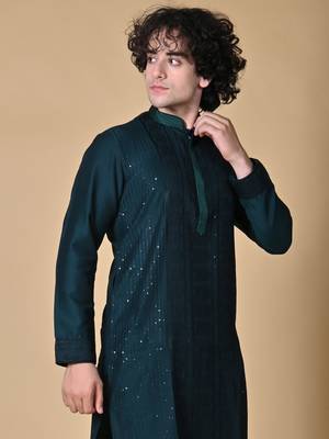 Maahi fabs ethnic motifs embroidered sequins bottlegreen kurta 3