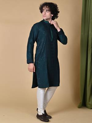 Maahi fabs ethnic motifs embroidered sequins bottlegreen kurta 4