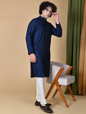 ethnic motifs embroidered sequins navyblue kurta 1