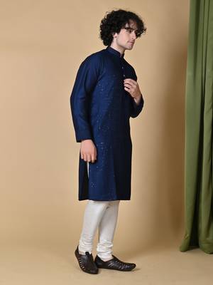 ethnic motifs embroidered sequins navyblue kurta 3