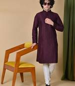 ethnic motifs embroidered sequins wine kurta
