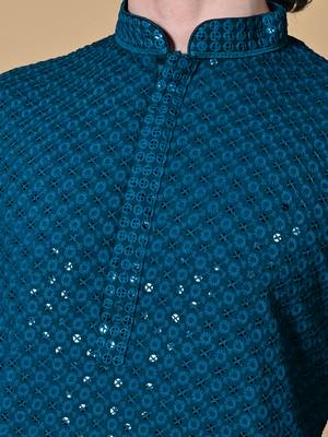 Maahi Fab Navy Blue Cotton Men's Kurta 2