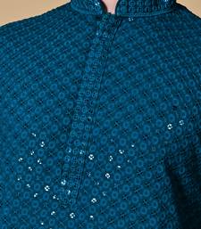 Maahi Fab Navy Blue Cotton Men's Kurta