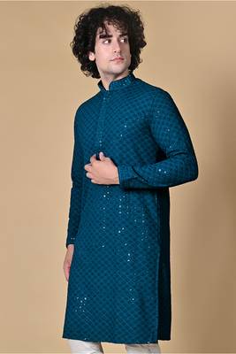 Maahi Fab Navy Blue Cotton Men's Kurta 1