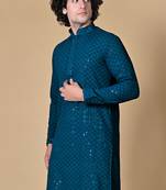 Maahi Fab Navy Blue Cotton Men's Kurta
