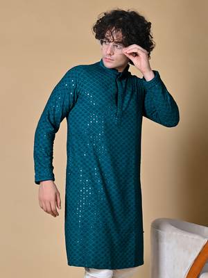 Maahi Fab Navy Blue Cotton Men's Kurta 4