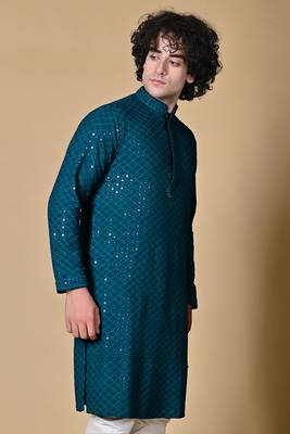 Maahi Fab Navy Blue Cotton Men's Kurta 5