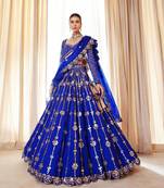 WOMEN'S GLAMOROUS Royal Blue Color Heavy Sequence Embroidery Trendy Georgette Lehenga