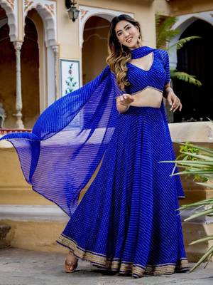 blue georgette laheriya printed lehenga set choli with dupatta  2