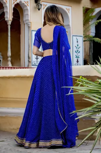 blue georgette laheriya printed lehenga set choli with dupatta 