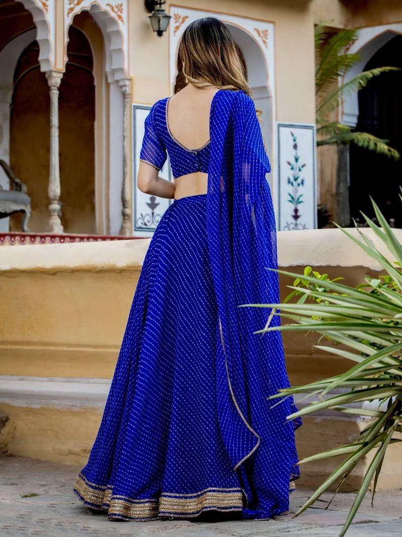 Gorgeous Blue Georgette Laheriya Printed Lehenga Choli Set