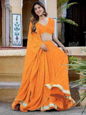 yellow laheriya print georgette wedding lehenga set choli with dupatta 1