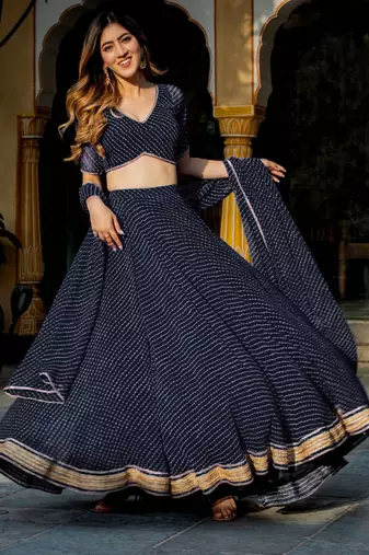 black georgette laheriya print lehenga set choli with dupatta