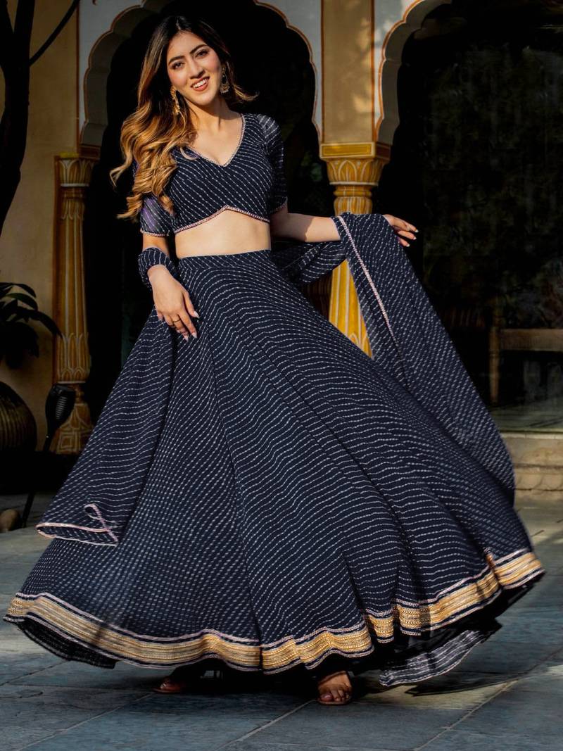 Black Georgette Laheriya Print Lehenga Choli