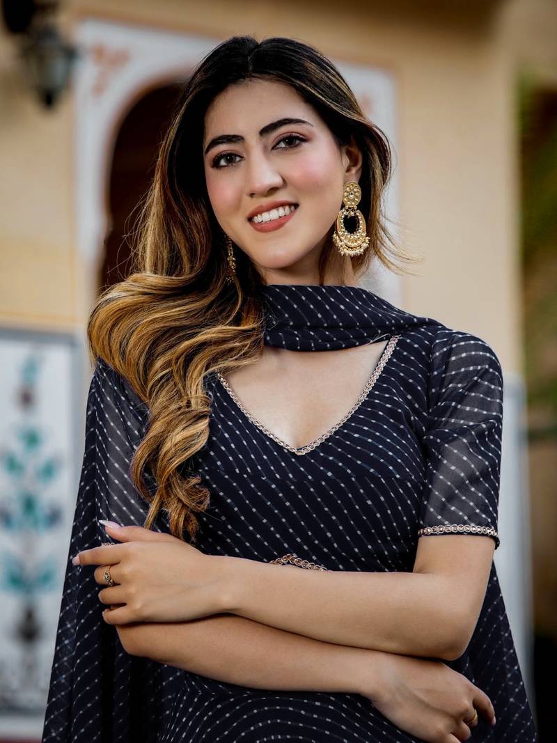 Black Georgette Laheriya Print Lehenga Choli