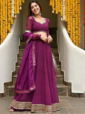 Sweet Purple Leheriya Printed Georgette Wedding Wear Lehenga Choli 1