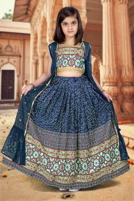 Blue Art Silk Party Wear Kids Lehenga: A Radiant Ensemble Adorned with Stunning Sequin Work 1