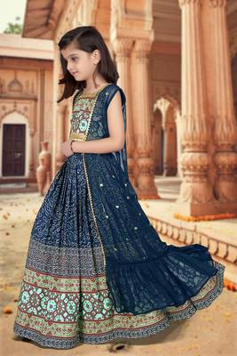Blue Art Silk Party Wear Kids Lehenga: A Radiant Ensemble Adorned with Stunning Sequin Work 2