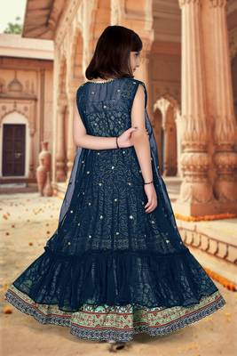 Blue Art Silk Party Wear Kids Lehenga: A Radiant Ensemble Adorned with Stunning Sequin Work 4