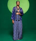 Blue gajji silk embellished blazer set