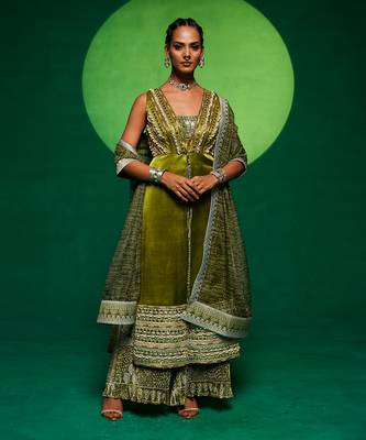 Green printed abstract jumpsuit set 1