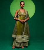 Green printed abstract jumpsuit set