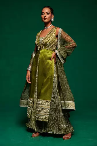 Green printed abstract jumpsuit set