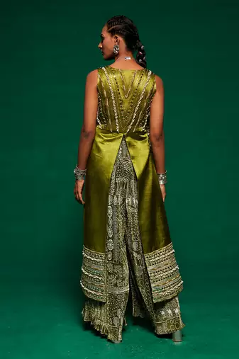 Green printed abstract jumpsuit set