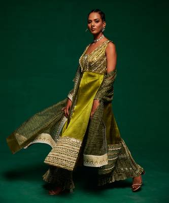 Green printed abstract jumpsuit set 4