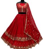  Women's Red Premium Faux Georgette Embroidered With Sequence Work Designer Wedding Wear Lehenga Choli