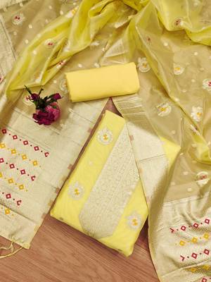  Yellow Organza Woven Design Dress Material 1