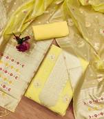 Women Yellow Organza Woven Design Unstitched Dress Material