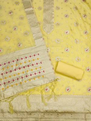  Yellow Organza Woven Design Dress Material 3