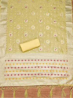  Yellow Organza Woven Design Dress Material 4