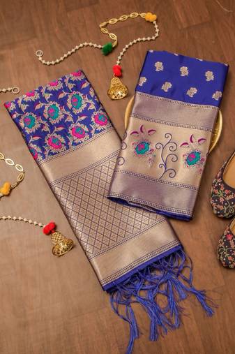 Blue Soft Banarasi silk zari woven design dress material