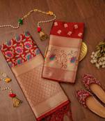 Maroon Soft Banarasi silk zari woven design dress material