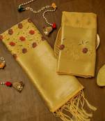 Yellow Soft Banarasi silk zari woven design dress material