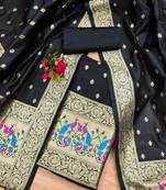 Black Soft Banarasi silk zari woven design dress material